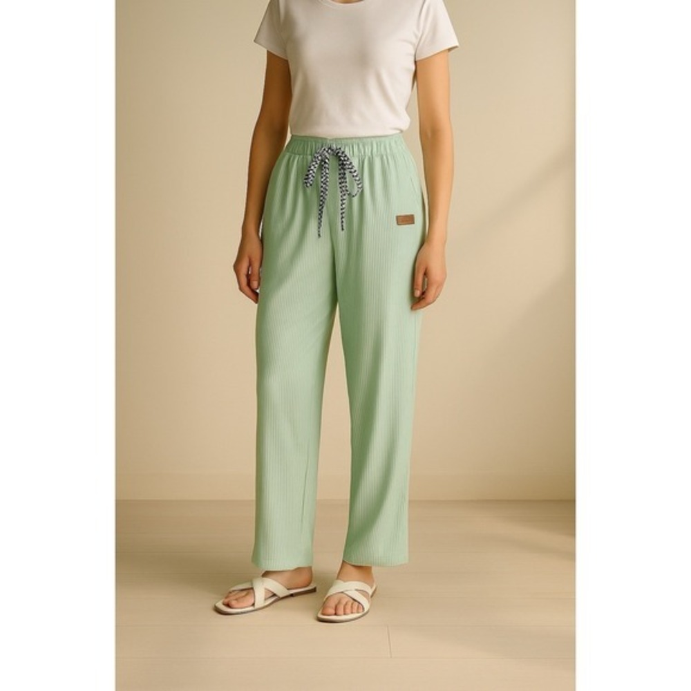 Summer Lounge Pants XS – Cool Touch Ribbed‎ Mint Green Elastic Waist Loungewear